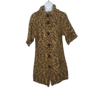 Tabitha Anthropologie Size Medium Cardigan Chunky Marled Knit Button Front Brown